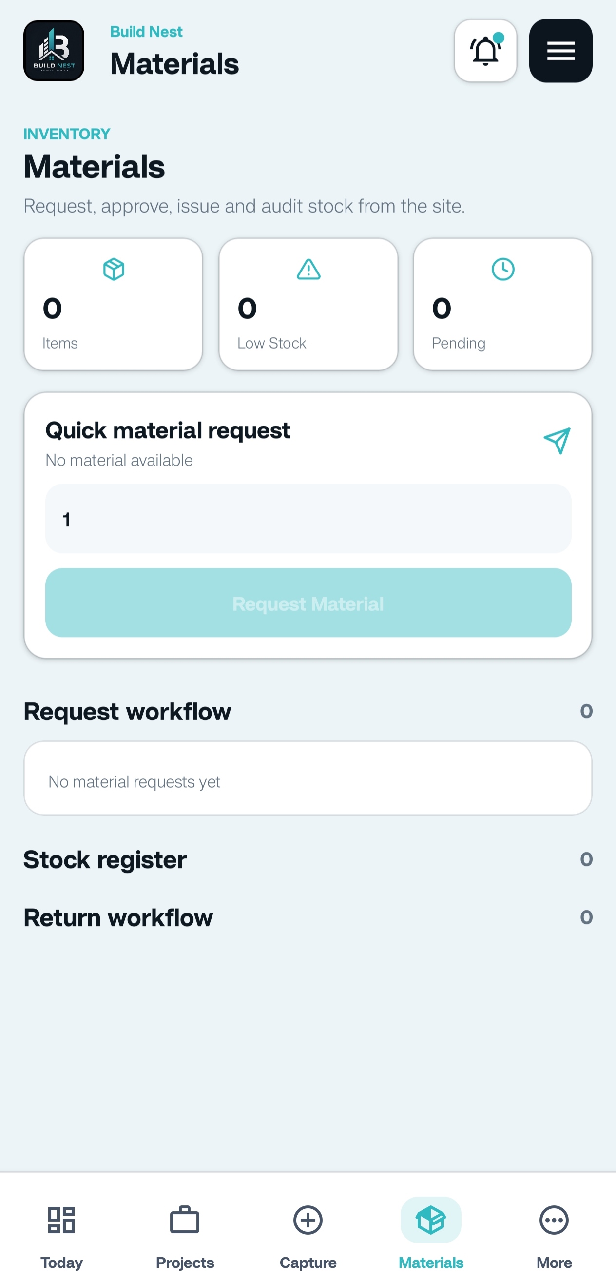 Materials mobile app screenshot