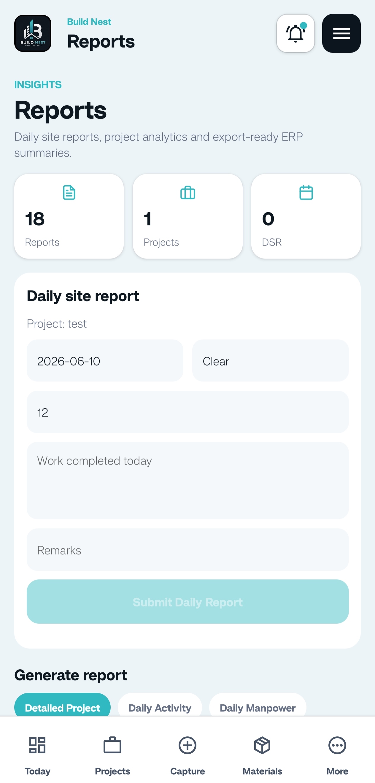 Reports mobile app screenshot