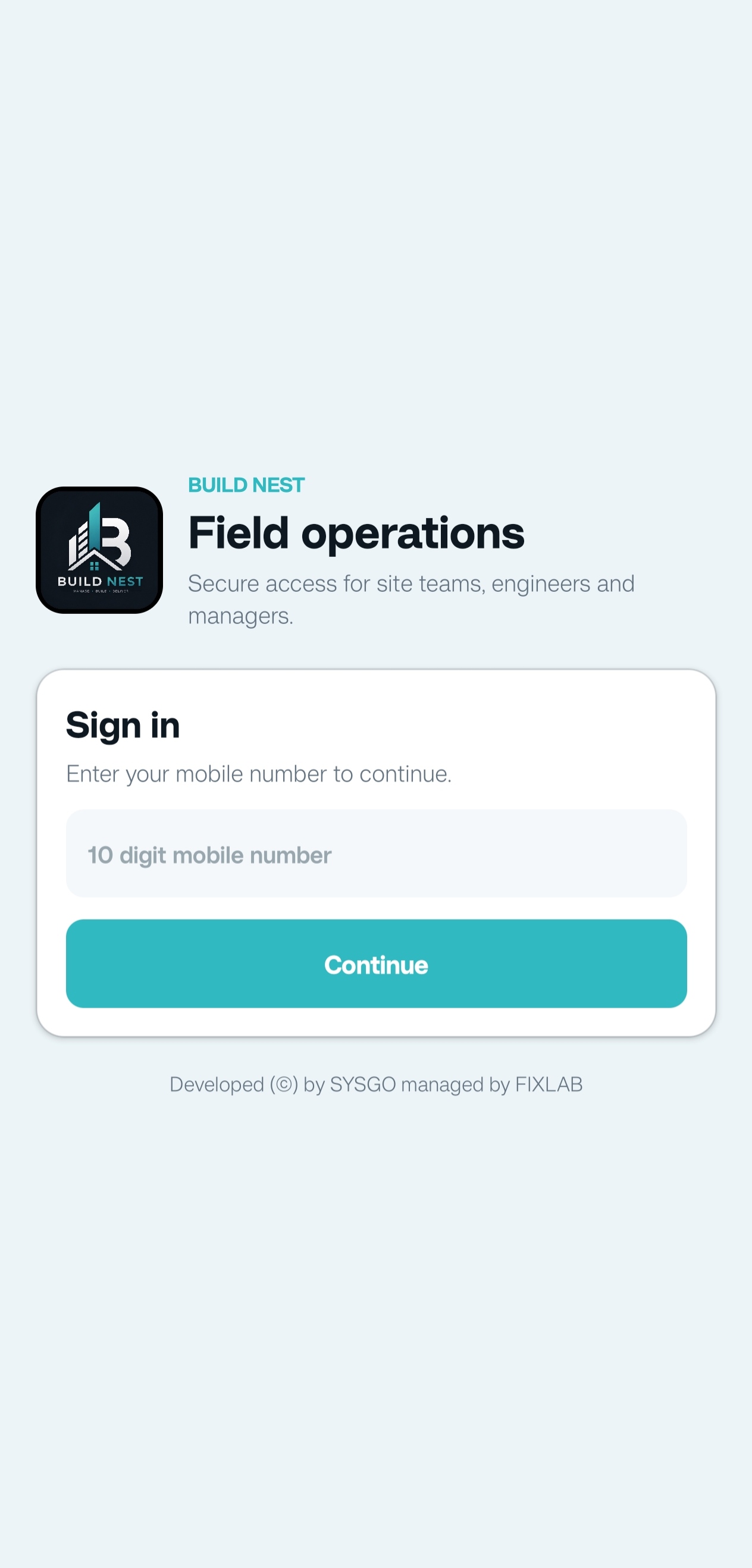 Secure sign in mobile app screenshot