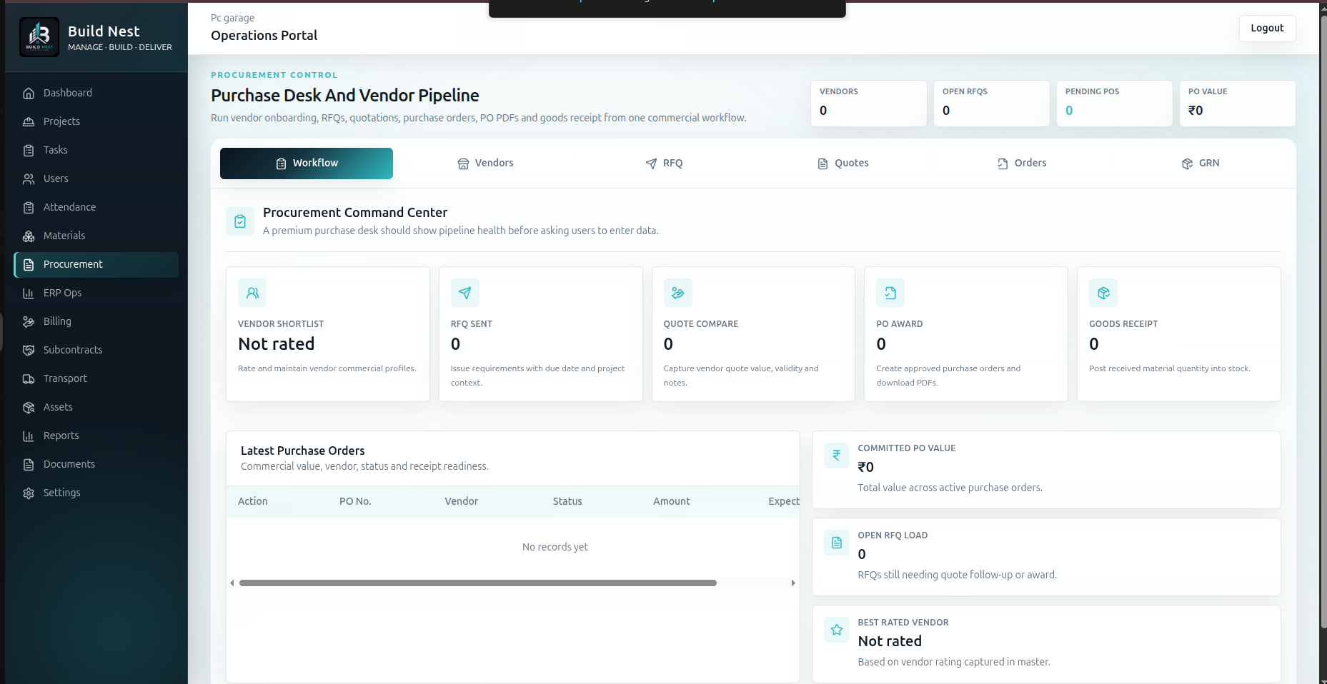 Procurement screenshot
