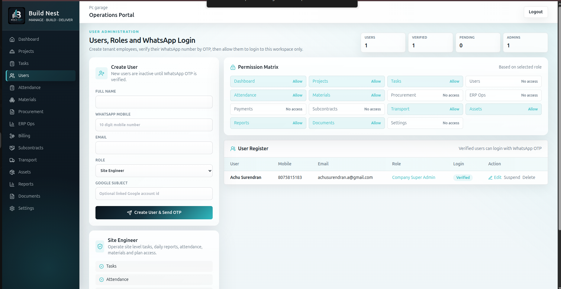 User Management screenshot